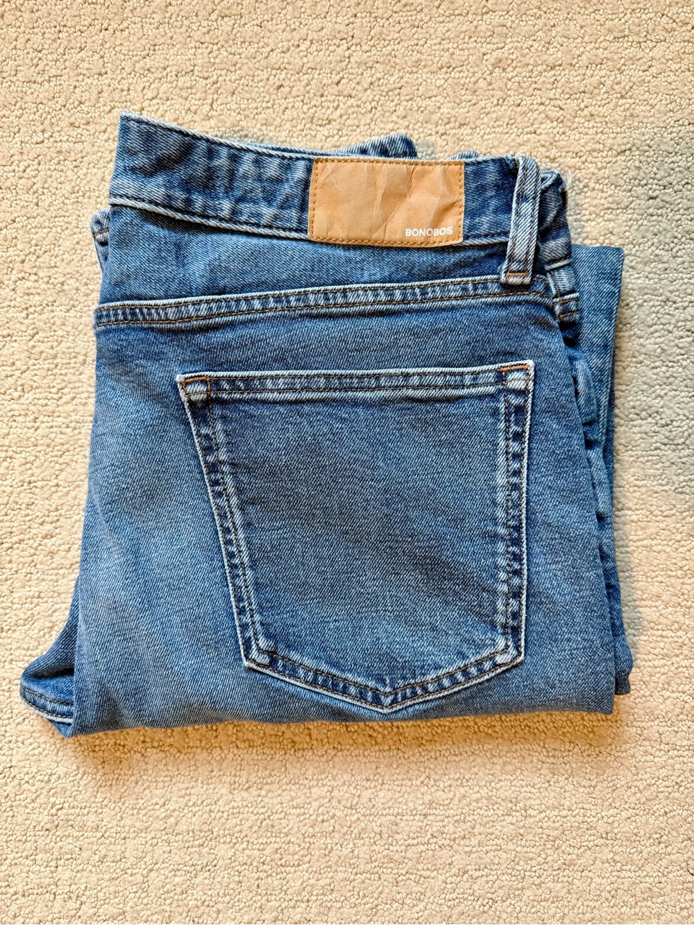 Bonobos Slim Fit Blue Denim Jeans with Leather Patch